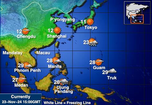 Laos Prognoza pogody temperaturę na mapie 