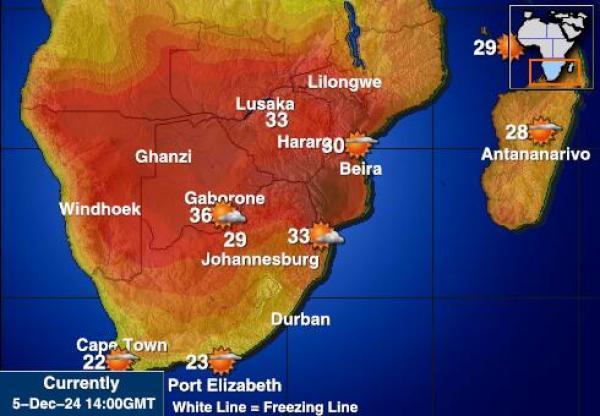 lesotho Sääennuste lämpötila kartalla 