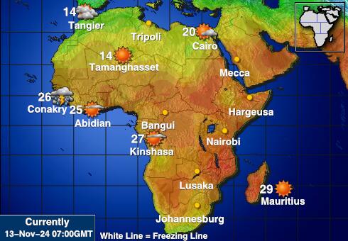 Mali Prognoza pogody temperaturę na mapie 