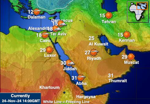 Bliski Istok Vremenska prognoza, temperatura, karta 