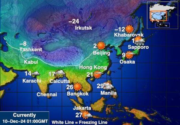 Mongolia Sääennuste lämpötila kartalla 