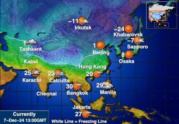 Mongolia Sääennuste lämpötila kartalla 