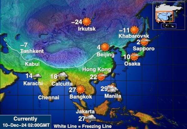 Mongolia Sääennuste lämpötila kartalla 