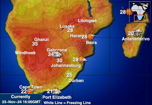 Mozambik Prognoza pogody temperaturę na mapie 