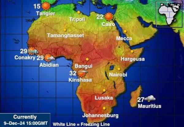 Namibia Sääennuste lämpötila kartalla 