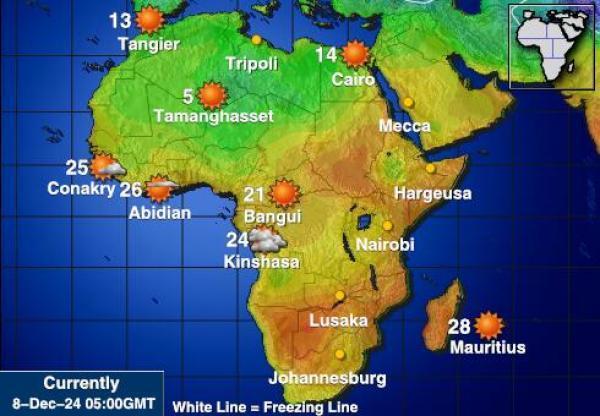 Namibia Sääennuste lämpötila kartalla 