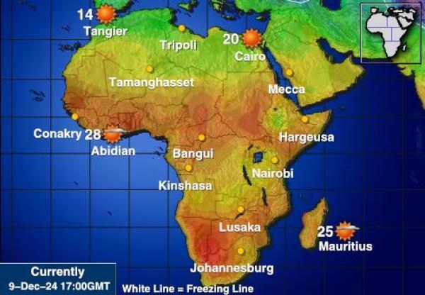 Namibia Sääennuste lämpötila kartalla 