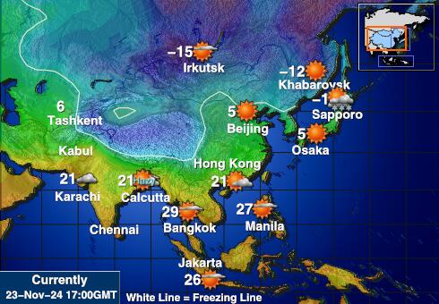 Nepal Prognoza pogody temperaturę na mapie 