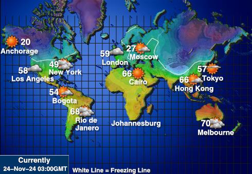 Nowa Kaledonia Prognoza pogody temperaturę na mapie 