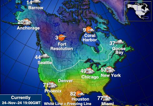 Noord Amerika Weersverwachting Temperatuur Kaart 