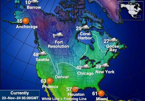 Ameryka Północna Prognoza pogody temperaturę na mapie 