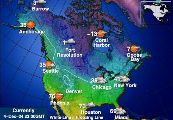 Pohjois-Amerikka Sääennuste lämpötila kartalla 