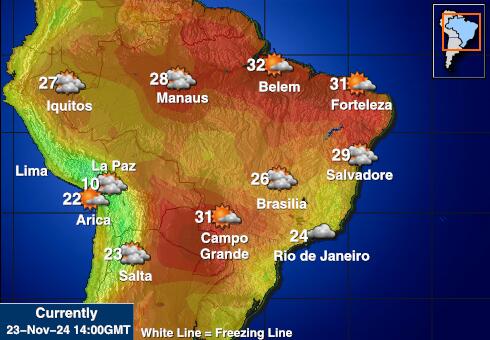 Peru Prognoza pogody temperaturę na mapie 