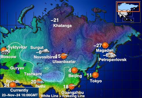 Rosja Prognoza pogody temperaturę na mapie 