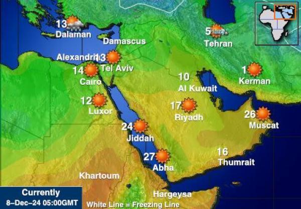 Saudi-Arabia Sääennuste lämpötila kartalla 