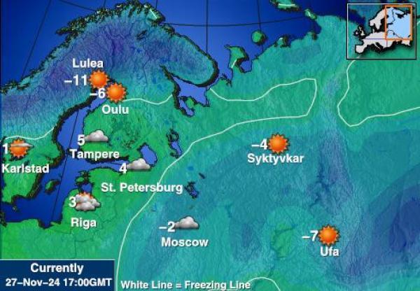 Serbia Prognoza pogody temperaturę na mapie 