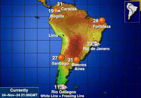 Zuid-Amerika Weersverwachting Temperatuur Kaart 