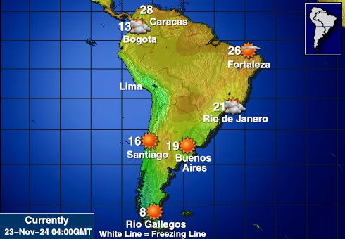 Ameryka Południowa Prognoza pogody temperaturę na mapie 