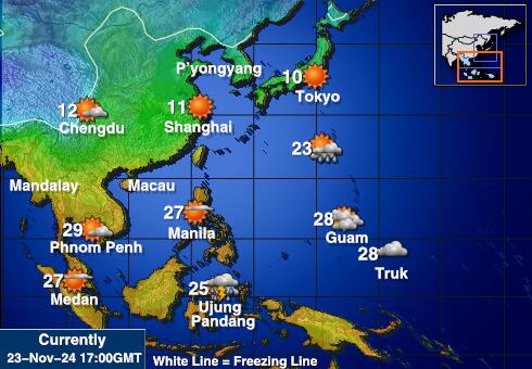 Korea Południowa Prognoza pogody temperaturę na mapie 