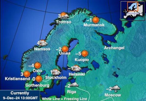 svalbard Sääennuste lämpötila kartalla 