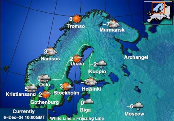 Ruotsi Sääennuste lämpötila kartalla 