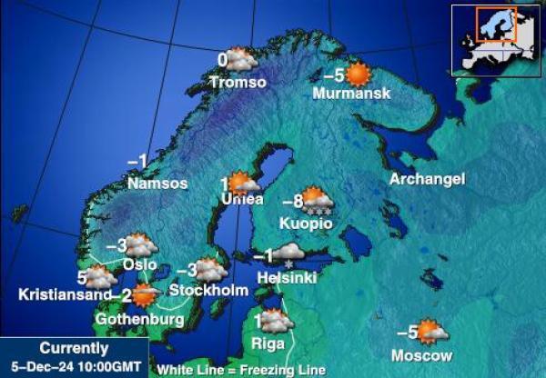 Ruotsi Sääennuste lämpötila kartalla 