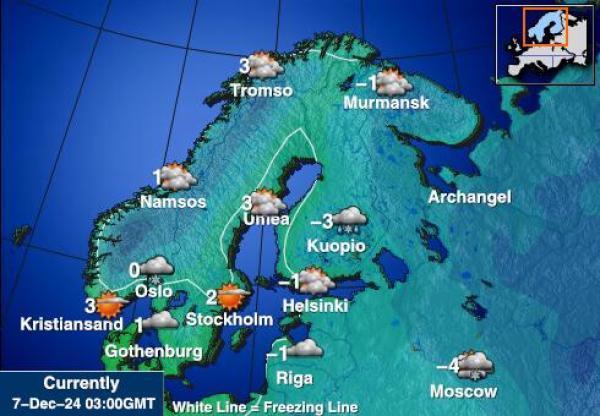 Ruotsi Sääennuste lämpötila kartalla 