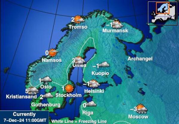 Ruotsi Sääennuste lämpötila kartalla 