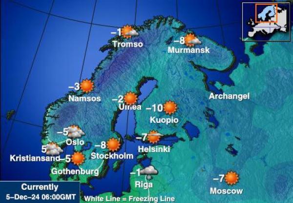 Ruotsi Sääennuste lämpötila kartalla 