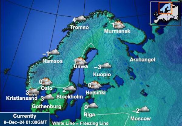 Ruotsi Sääennuste lämpötila kartalla 