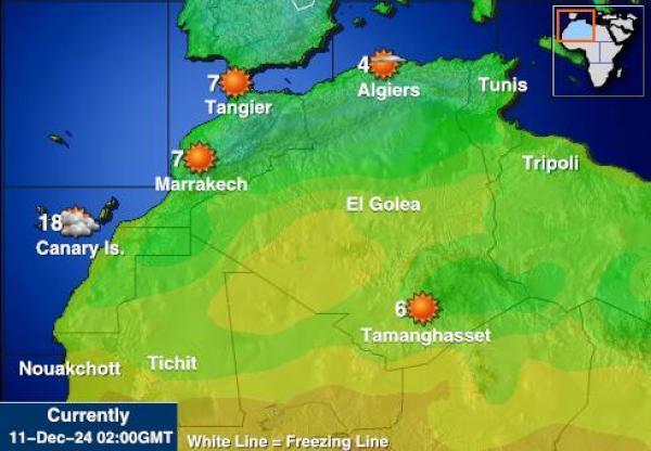 Tunisia Sääennuste lämpötila kartalla 