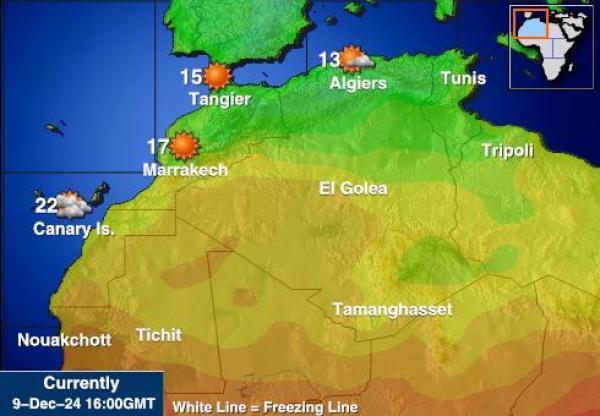 Tunisia Sääennuste lämpötila kartalla 