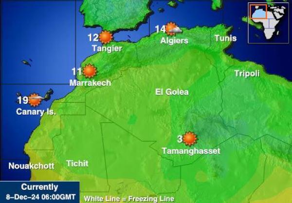 Tunisia Sääennuste lämpötila kartalla 