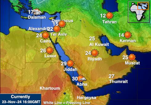 Zjednoczone Emiraty Arabskie Prognoza pogody temperaturę na mapie 