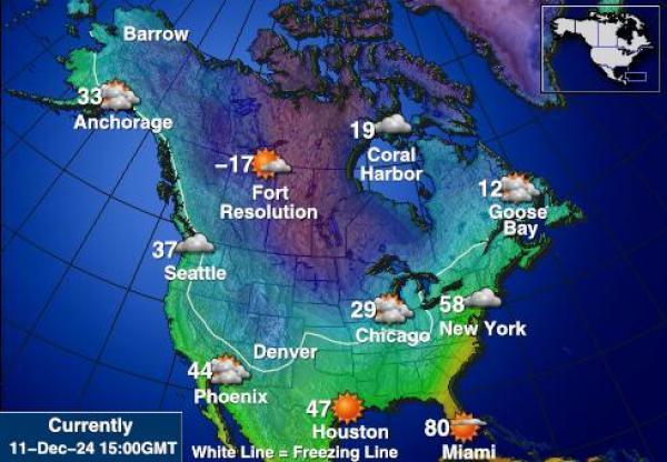 米国アラバマ州 天気予報温度マップ 