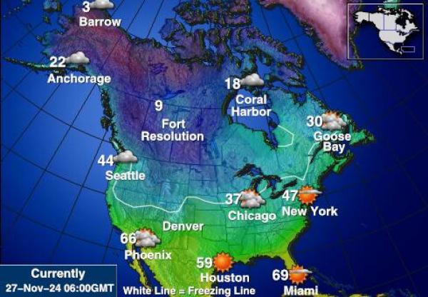 USA Alaska Prognoza pogody temperaturę na mapie 