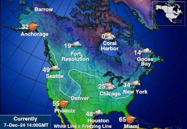 USA Kalifornia Sääennuste lämpötila kartalla 