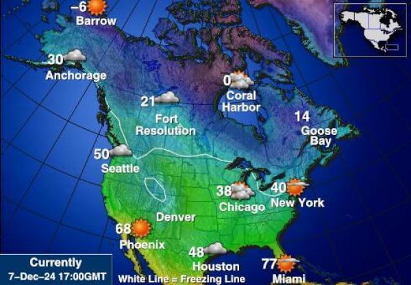 USA Kalifornia Sääennuste lämpötila kartalla 