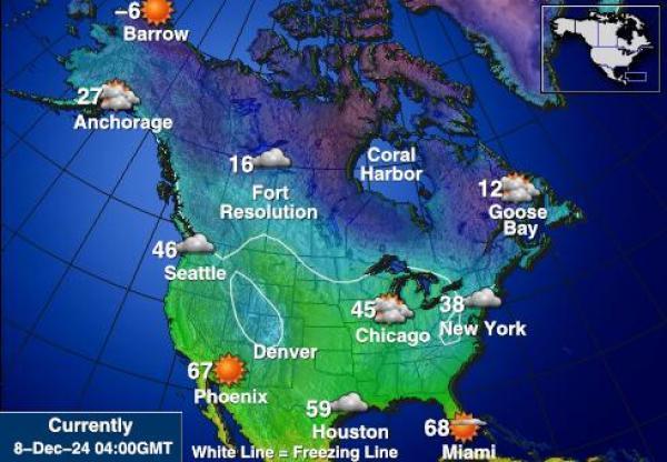 USA Kalifornia Sääennuste lämpötila kartalla 