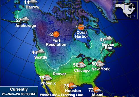 USA District of Columbia Weersverwachting Temperatuur Kaart 