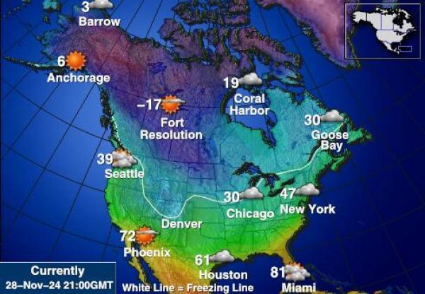 USA Hawaii Weersverwachting Temperatuur Kaart 