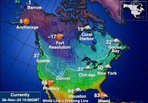 SAD Louisiana Vremenska prognoza, temperatura, karta 