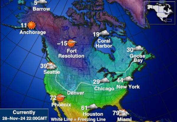 USA New Hampshire Weersverwachting Temperatuur Kaart 