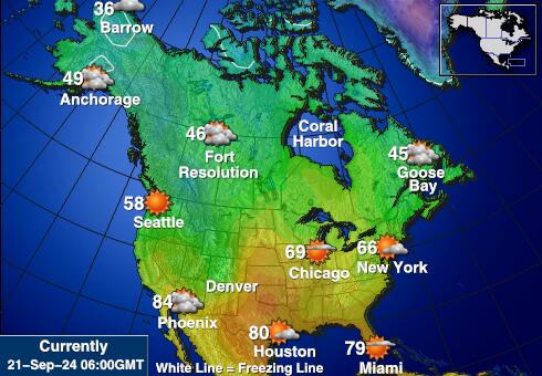 EE.UU. Carolina del Norte Mapa del tiempo la temperatura de previsión 