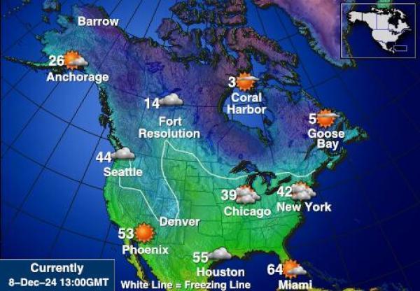 USA North Carolina Sääennuste lämpötila kartalla 