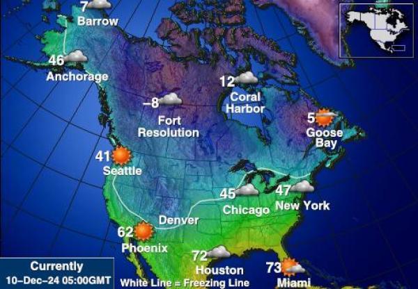 USA North Dakota Sääennuste lämpötila kartalla 