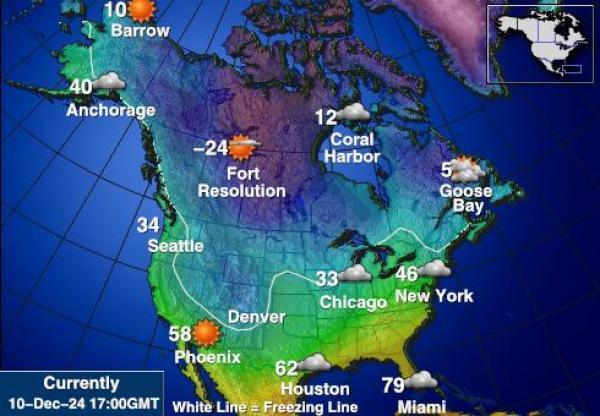 USA North Dakota Sääennuste lämpötila kartalla 