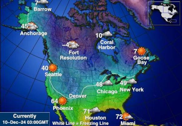 USA North Dakota Sääennuste lämpötila kartalla 