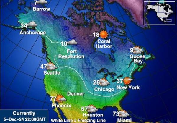 USA North Dakota Sääennuste lämpötila kartalla 