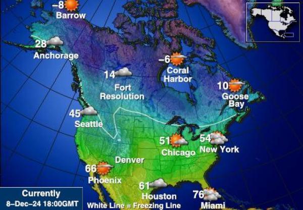 USA North Dakota Sääennuste lämpötila kartalla 